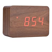 Richer-R Reloj Despertador de Madera Digital Despertador Rectangular Multifuncion，Función de Luces LED-Indicador de…